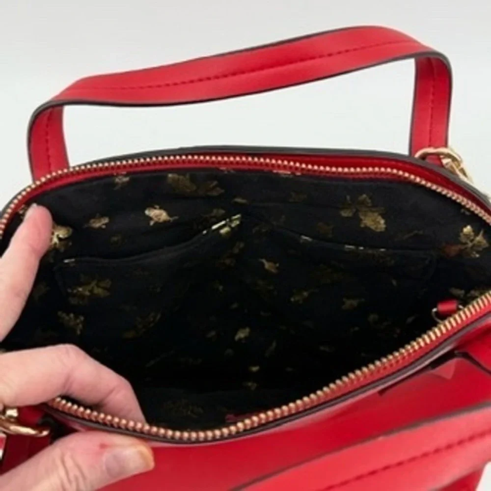 Betsey Johnson Red Satchel Bag with Charms‎ Top Handle Crossbody Gold Hardware